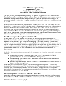 Board of Trustees Regular Meeting Wednesday, 8/19/2015 Van de Kamp Innovation Center