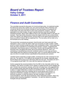 Board of Trustees Report Finance and Audit Committee Valley College October 5, 2011