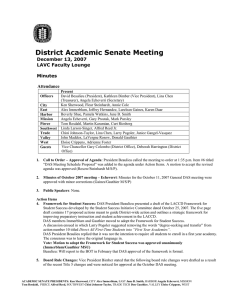 District Academic Senate Meeting December 13, 2007 LAVC Faculty Lounge