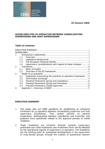 25 January 2006  GUIDELINES FOR CO­OPERATION BETWEEN CONSOLIDATING  SUPERVISORS AND HOST SUPERVISORS  Table of contents: 
