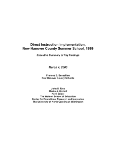 Direct Instruction Implementation, New Hanover County Summer School, 1999  March 4, 2000