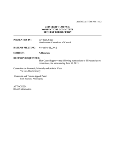 AGENDA ITEM NO:  10.2 Bev Pain, Chair Nominations Committee of Council
