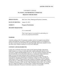 UNIVERSITY COUNCIL Bob Tyler, Chair, Planning and Priorities Committee