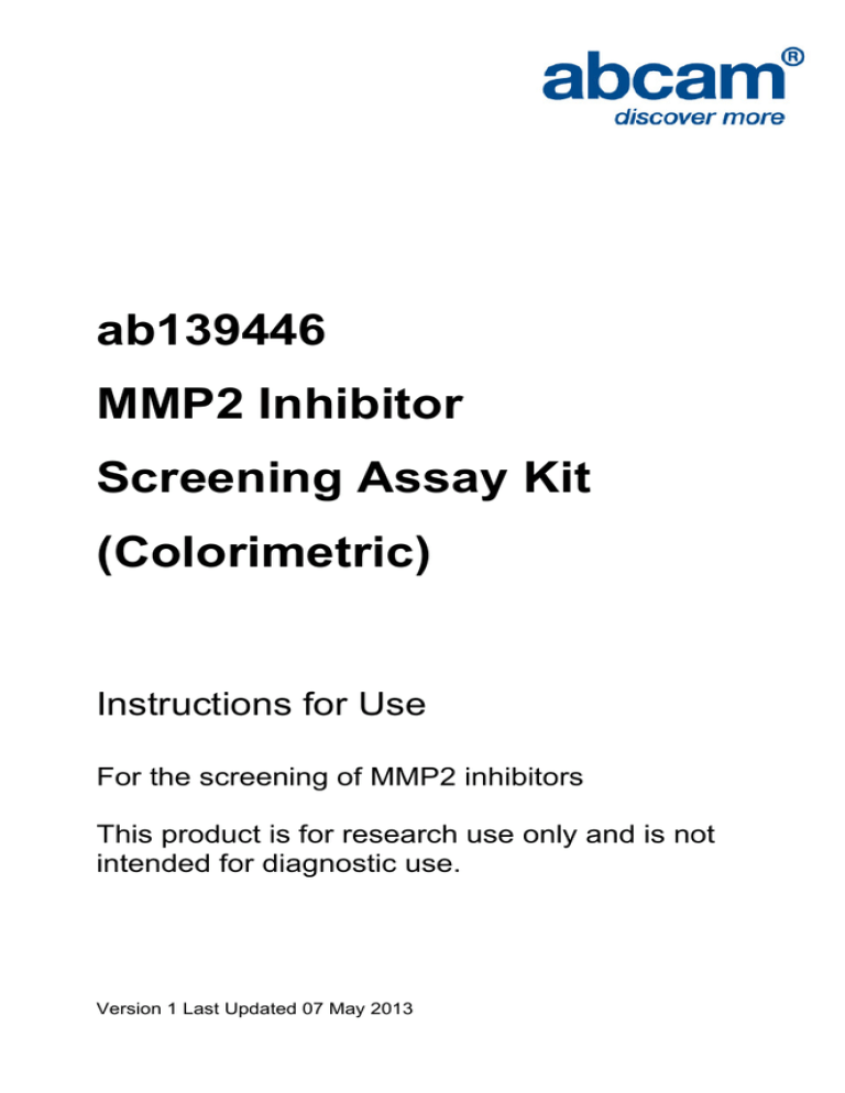 Ab139446 Mmp2 Inhibitor Screening Assay Kit Colorimetric 8767