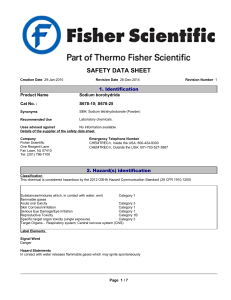SAFETY DATA SHEET 1. Identification Product Name Sodium borohydride