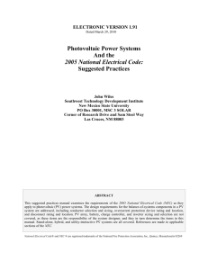 Photovoltaic Power Systems And the Suggested Practices 2005 National Electrical Code: