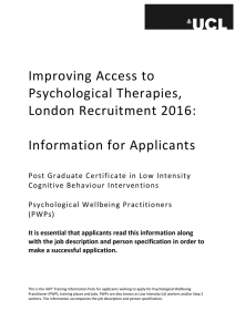 Improving Access to Psychological Therapies, London Recruitment 2016: