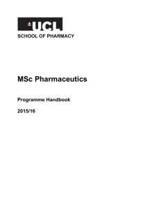 MSc Pharmaceutics  Programme Handbook 2015/16