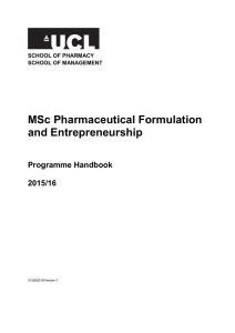 MSc Pharmaceutical Formulation and Entrepreneurship  Programme Handbook