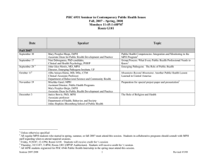 PHC 6931 Seminar in Contemporary Public Health Issues Mondays 11:45-1:40PM