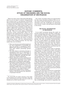 EDITORS’ COMMENTS: STYLES OF THEORIZING AND THE SOCIAL ORGANIZATION OF KNOWLEDGE
