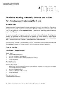 Academic Reading in French, German and Italian  Part‐Time Courses: October 2015‐March 2016  Introduction 