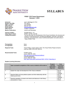 SYLLABUS POSC 1123 Texas Government Summer I  2016