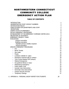 NORTHWESTERN CONNECTICUT COMMUNITY COLLEGE EMERGENCY ACTION PLAN TABLE OF CONTENTS