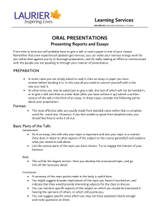 Learning Services  ORAL PRESENTATIONS Presenting Reports and Essays