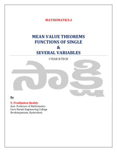 MEAN VALUE THEOREMS FUNCTIONS OF SINGLE &amp;