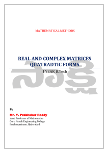 REAL AND COMPLEX MATRICES QUATRADTIC FORMS I YEAR B.Tech
