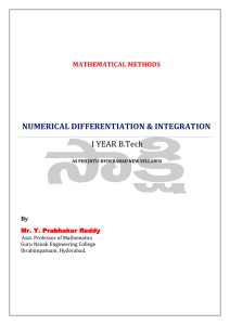 NUMERICAL DIFFERENTIATION &amp; INTEGRATION I YEAR B.Tech MATHEMATICAL METHODS