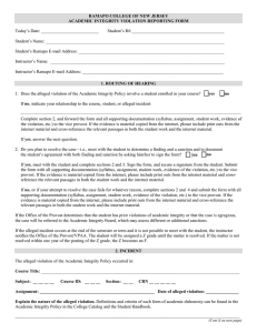 RAMAPO COLLEGE OF NEW JERSEY ACADEMIC INTEGRITY VIOLATION REPORTING FORM