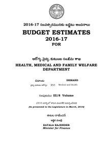 BUDGET ESTIMATES 2016-17 FOR