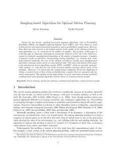 Sampling-based Algorithms for Optimal Motion Planning Sertac Karaman Emilio Frazzoli