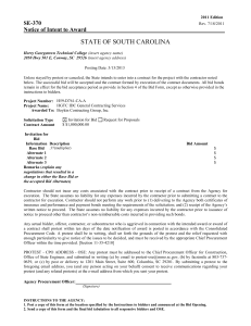 STATE OF SOUTH CAROLINA SE-370 Notice of Intent to Award