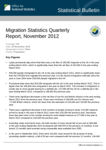 Statistical Bulletin Migration Statistics Quarterly Report, November 2012 Key Figures