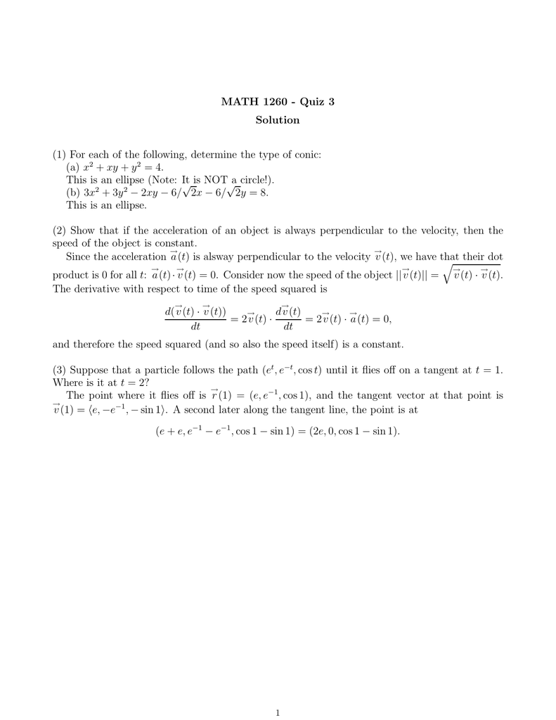 Math 1260 Quiz 3 Solution A X