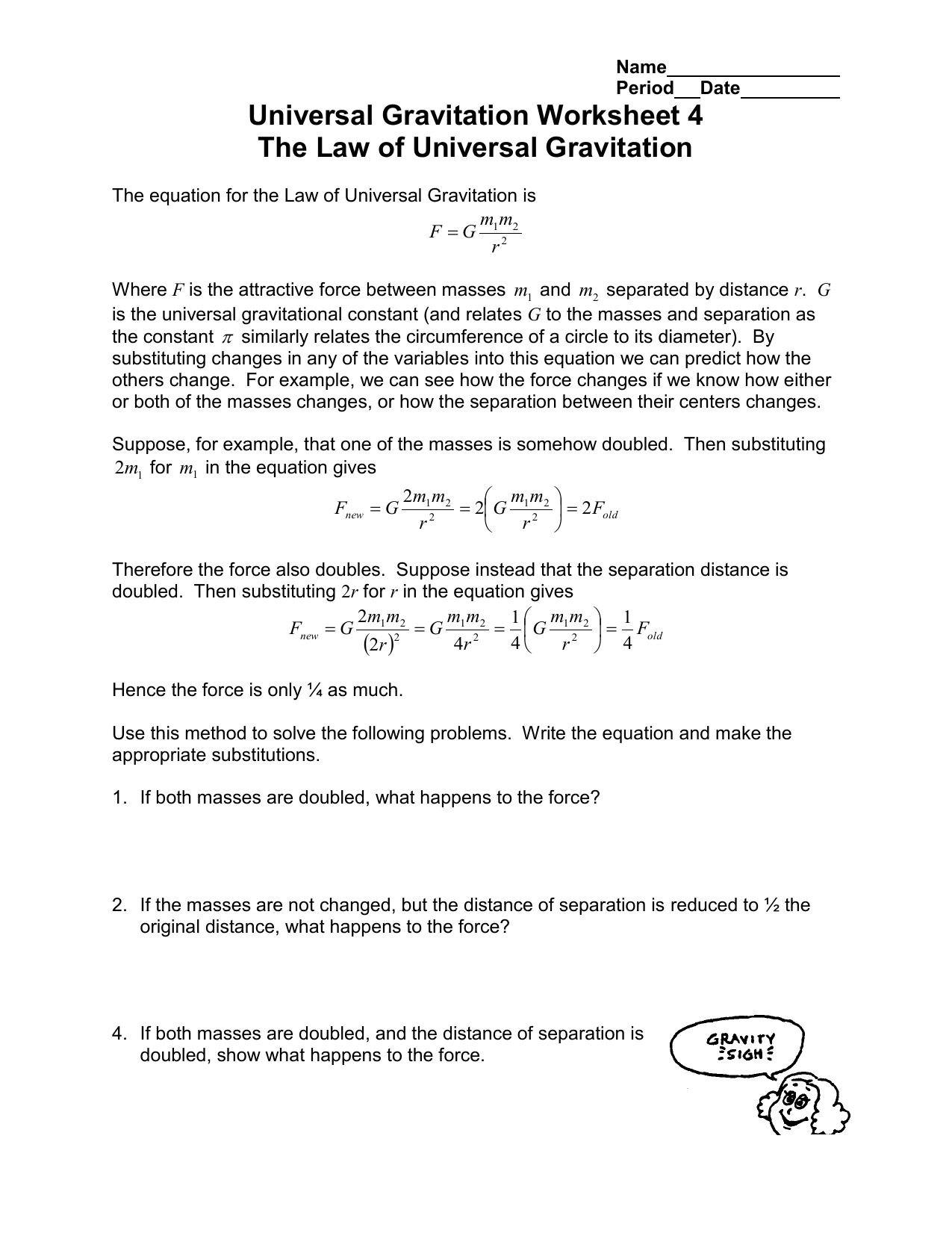 Universal Gravitation Worksheet Physics Answers