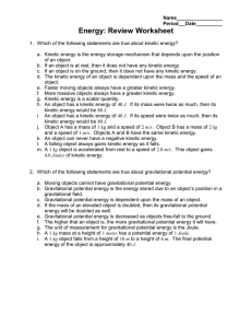 Energy: Review Worksheet