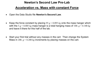 Newton’s Second Law Pre-Lab Acceleration vs. Mass with constant Force