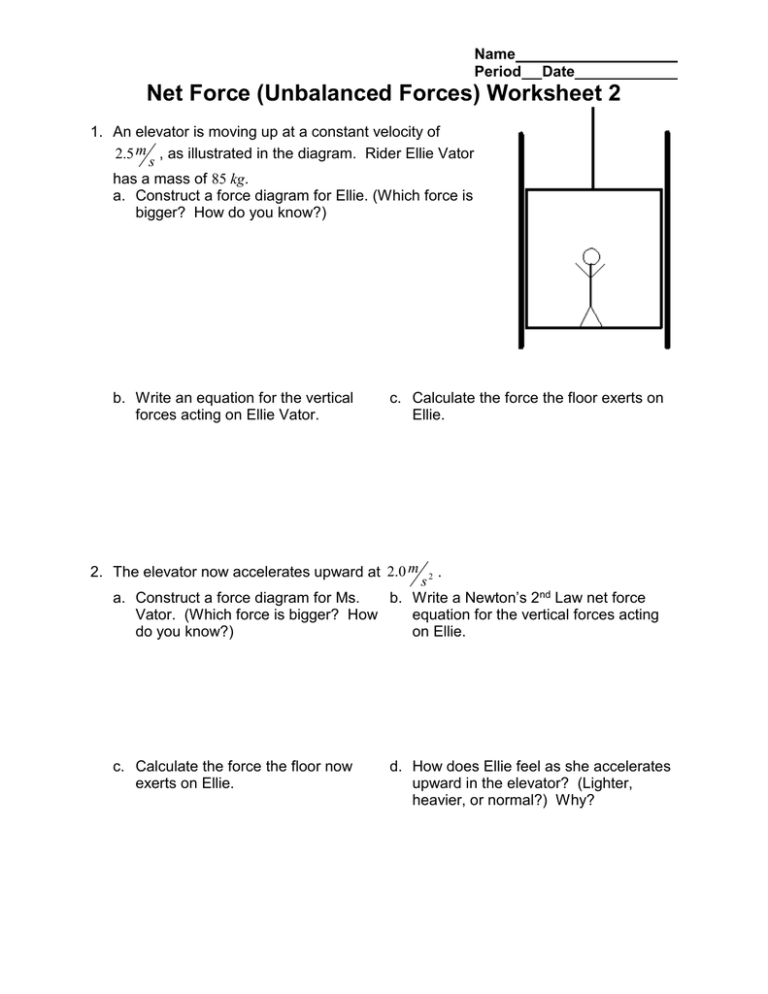 Net Force Unbalanced Forces Worksheet 2