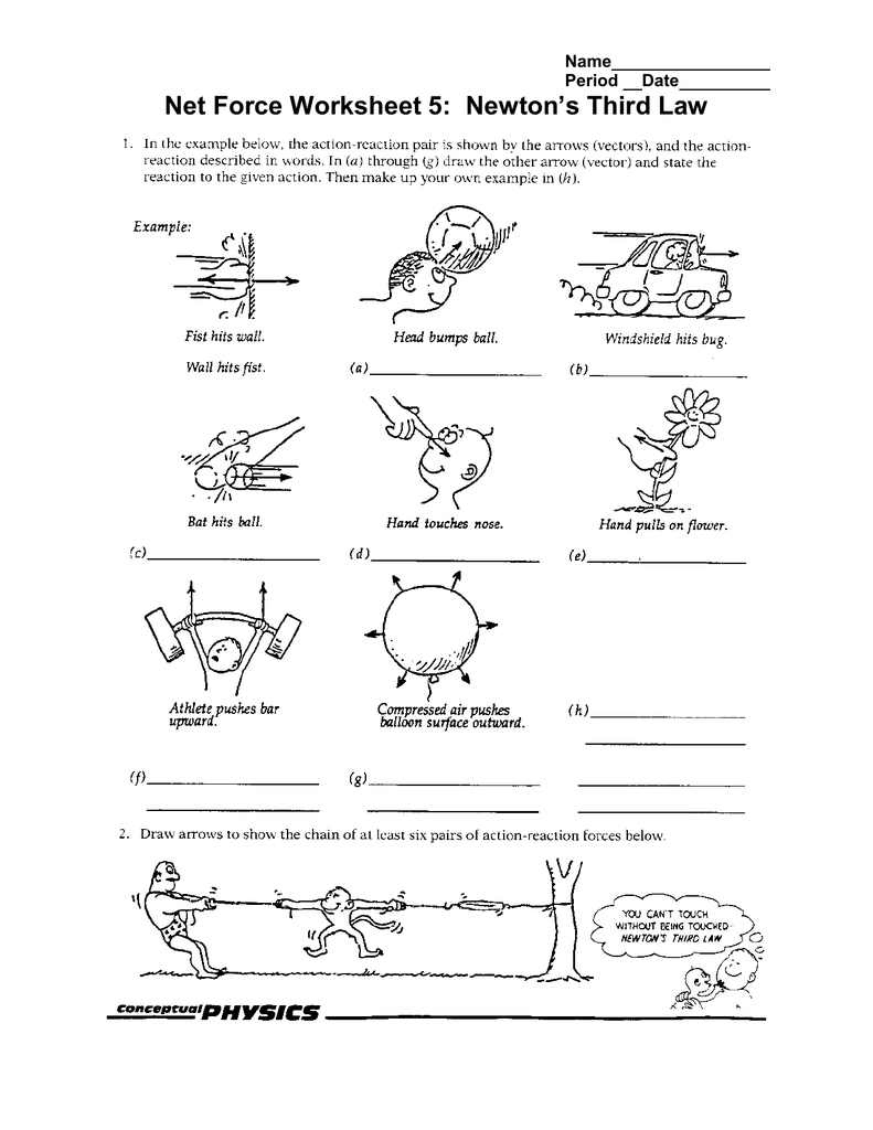 Newtons Third Law Net Force Worksheet 5 Name 4484