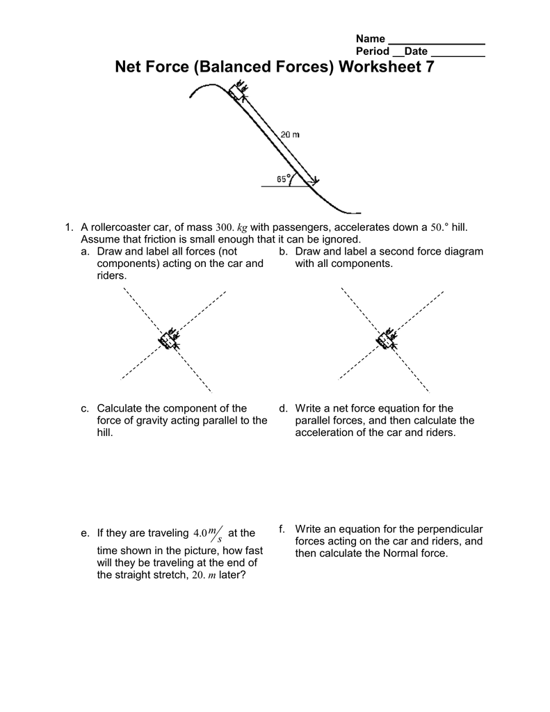 Net Force (Balanced Forces) Worksheet 7