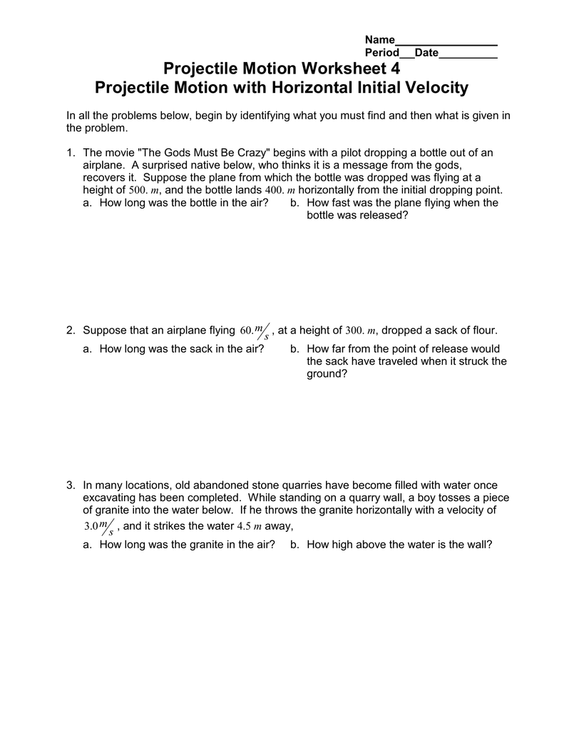 Projectile Motion Worksheet 11 Projectile Motion with Horizontal In Projectile Motion Worksheet With Answers