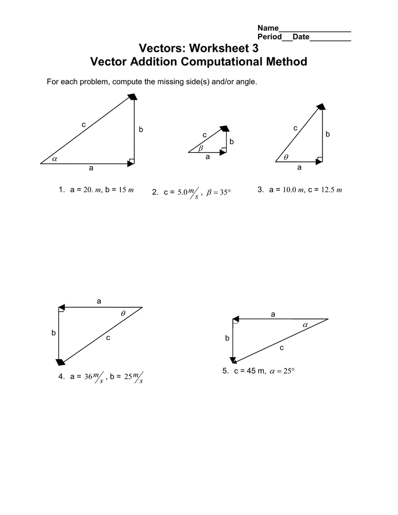 Vectors: Worksheet 20 Vector Addition Computational Method  Within Vectors Worksheet With Answers