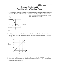 Energy: Worksheet 6 Work Done by a Variable Force