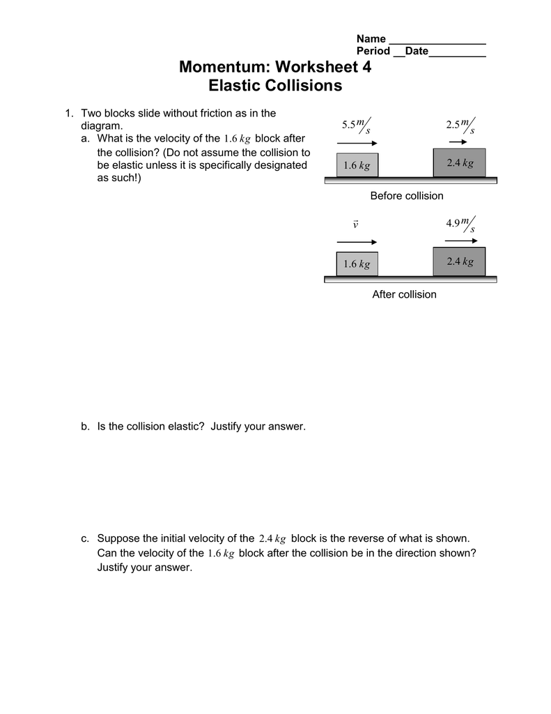 Momentum: Worksheet 23 Elastic Collisions With Momentum And Collisions Worksheet Answers