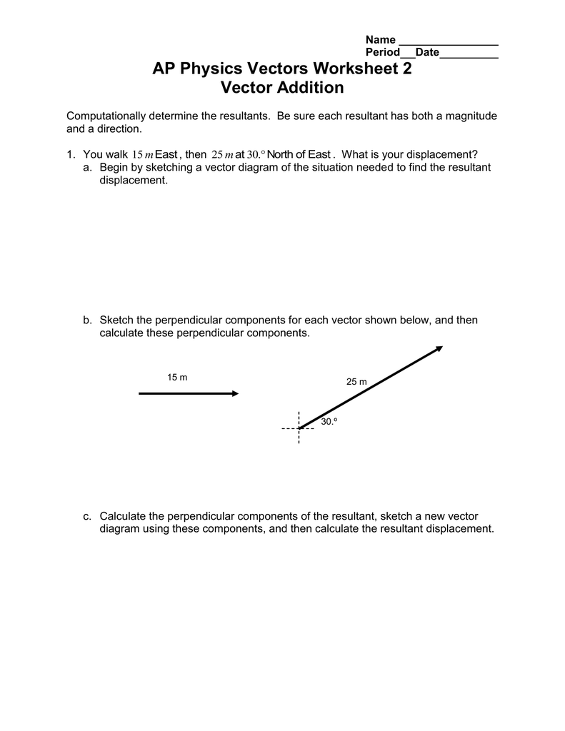 AP Physics Vectors Worksheet 20 Vector Addition For Vector Addition Worksheet With Answers