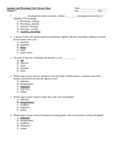 Anatomy and Physiology Unit 1 Review Sheet Chapter 1  Name ________________________