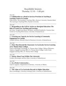 Roundtable Sessions Thursday 12:10 – 1:00 pm Learning Centres In Canada