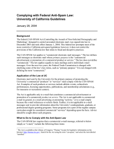 Complying with Federal Anti-Spam Law: University of California Guidelines  January 28, 2004