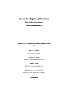 Toward the Integration of Meditation into Higher Education: A Review of Research