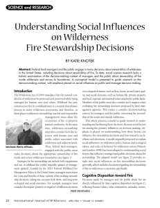 Understanding Social Influences on Wilderness Fire Stewardship Decisions SCIENCE and RESEARCH