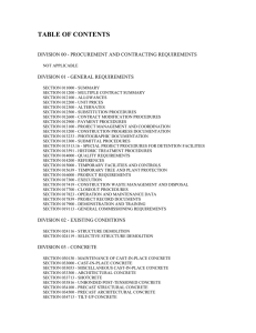 TABLE OF CONTENTS DIVISION 00 - PROCUREMENT AND CONTRACTING REQUIREMENTS