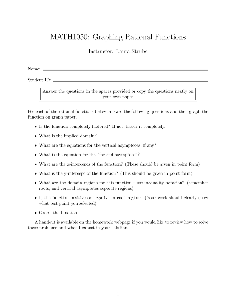 Graphing Rational Functions Worksheet Answer Key Promotiontablecovers