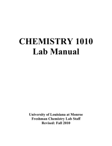 CHEMISTRY 1010 Lab Manual University of Louisiana at Monroe