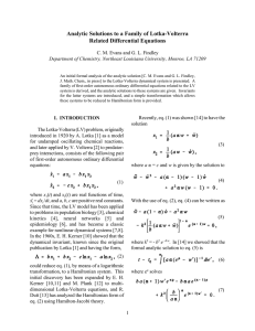 Analytic Solutions to a Family of Lotka-Volterra Related Differential Equations