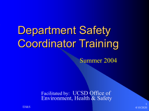 Department Safety Coordinator Training Summer 2004 UCSD Office of