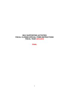 SELF-SUPPORTING ACTIVITIES FISCAL CLOSING SPECIAL ITEMS INSTRUCTIONS FISCAL YEAR